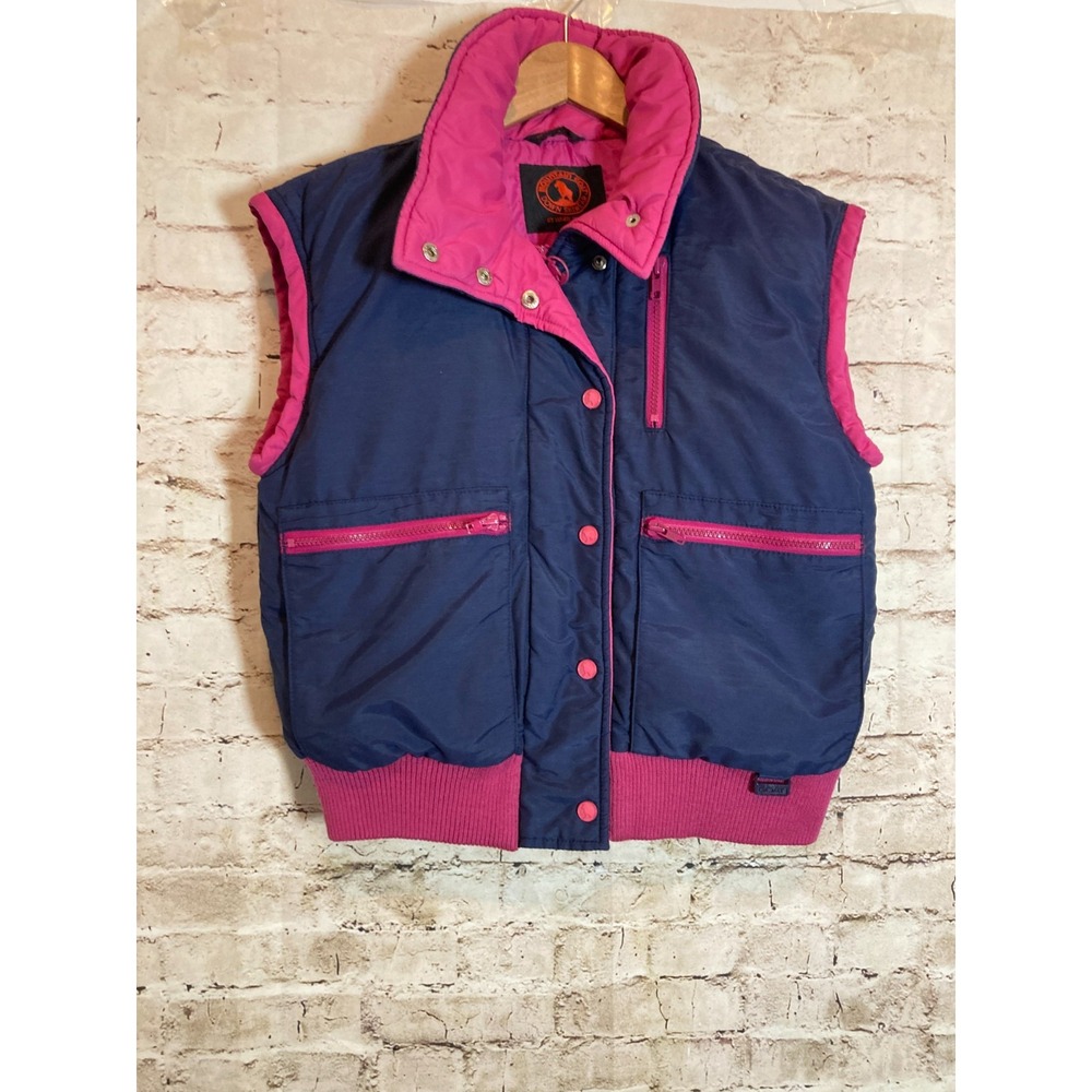 Vintage White Stag Mountain Goat Down Skiwear Vest Womens Medium‎ Navy & Pink